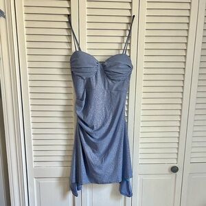 Windsor Shimmer Light Blue Spaghetti-Strap Mini Dress